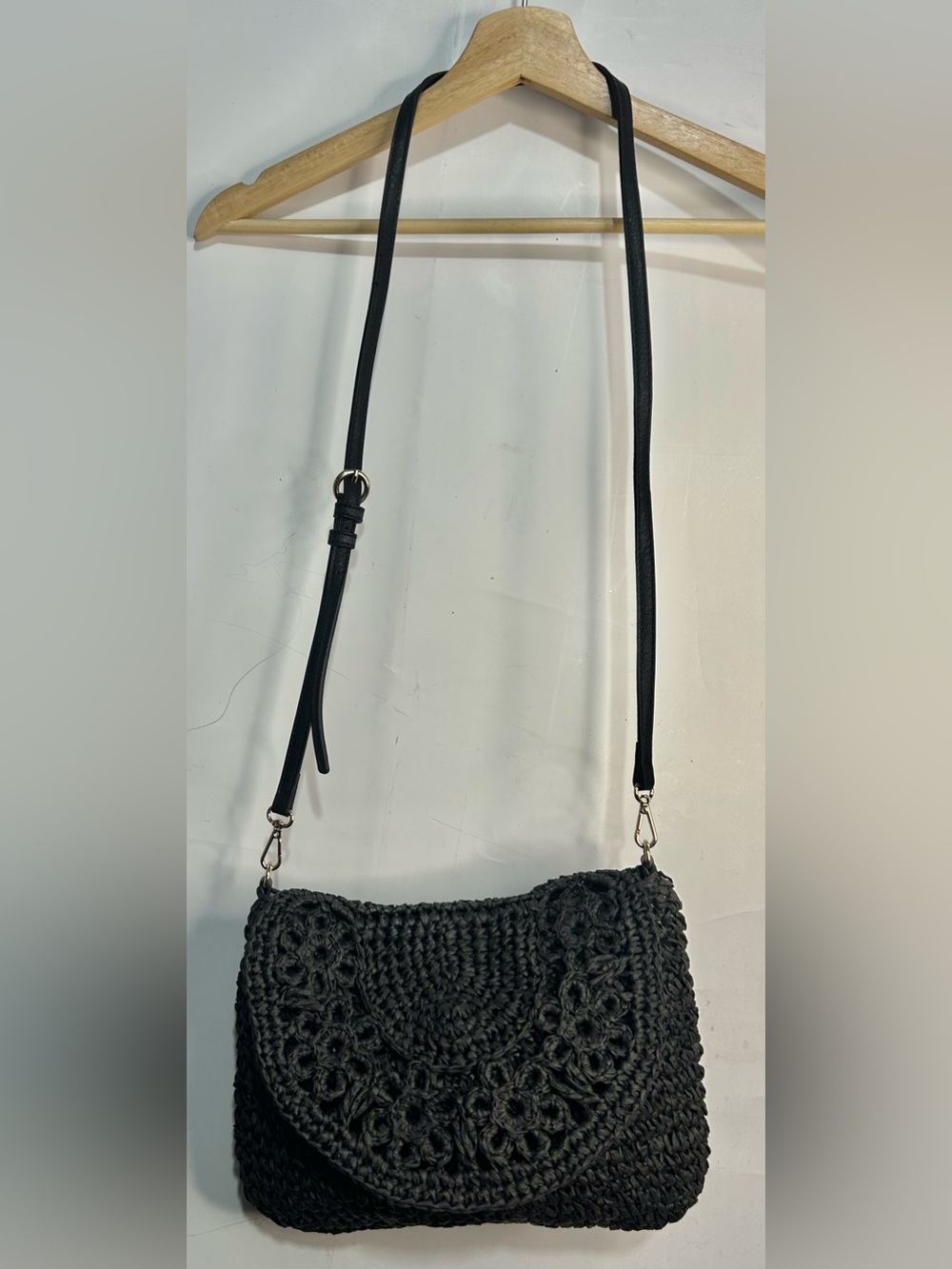 LC Lauren Conrad Black Weaved Crossbody Purse